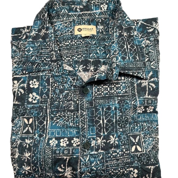 Haggar Hawaiian All Over Print Button Shirt AOP Mens XL Palm Tree Short Sleeve - Picture 11 of 11